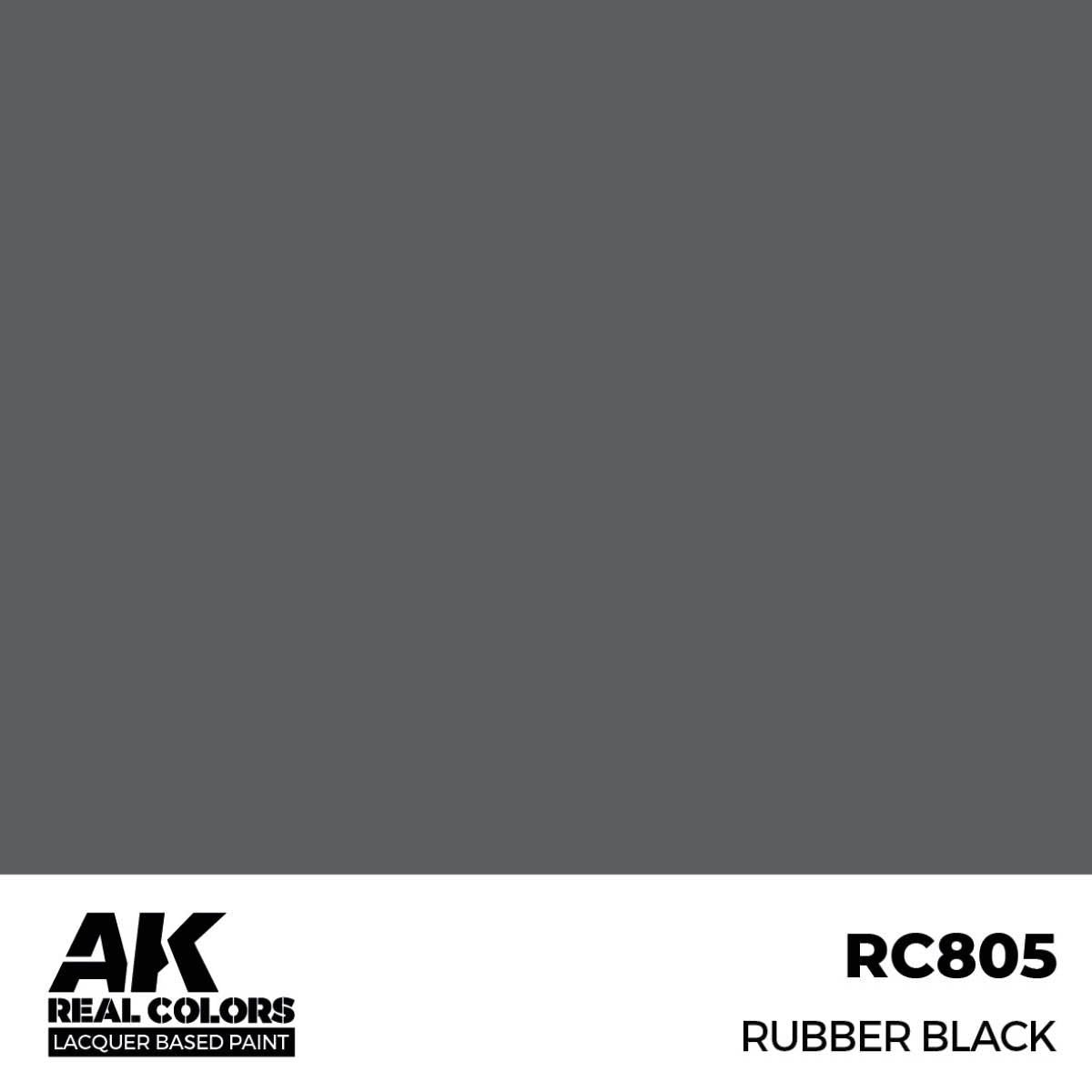 Dark gray swatch of AK Real Colors RC805 Rubber Black lacquer paint