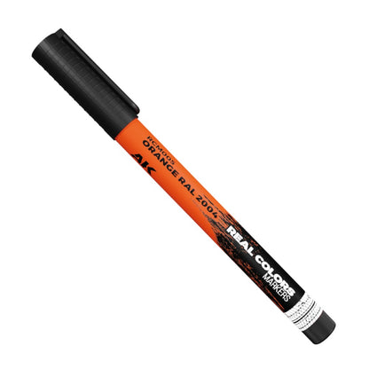 An orange AK Real Colors marker with a black cap, labeled 'ORANGE RAL 2004'