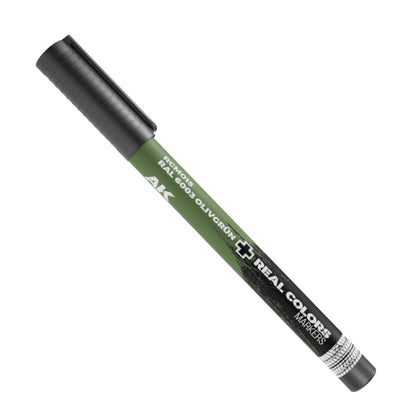 Olive green marker with a black cap, labeled 'RAL 6003 OlivgrÃ¼n Real Colors Markers'