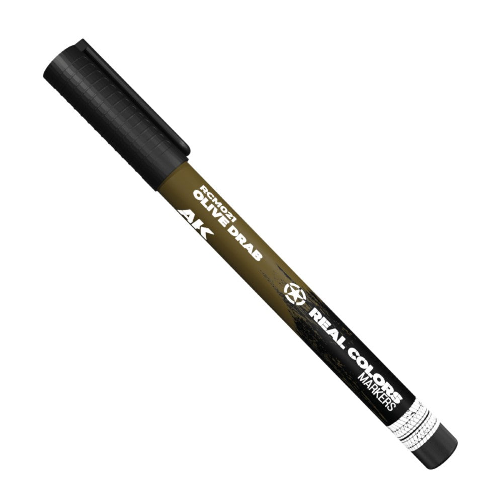 An olive drab AK Real Colors marker with a black cap