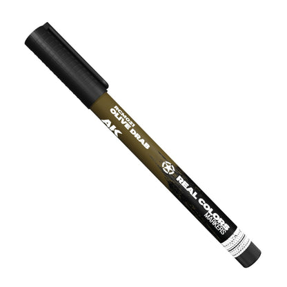 An olive drab AK Real Colors marker with a black cap