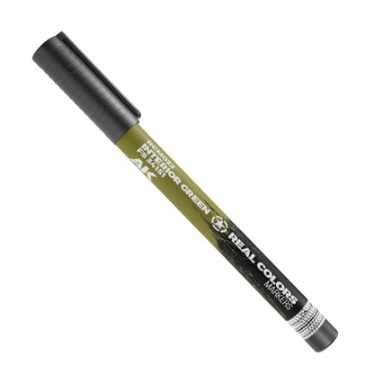 Olive green AK Real Colors marker pen, labeled "Interior Green," with a black cap