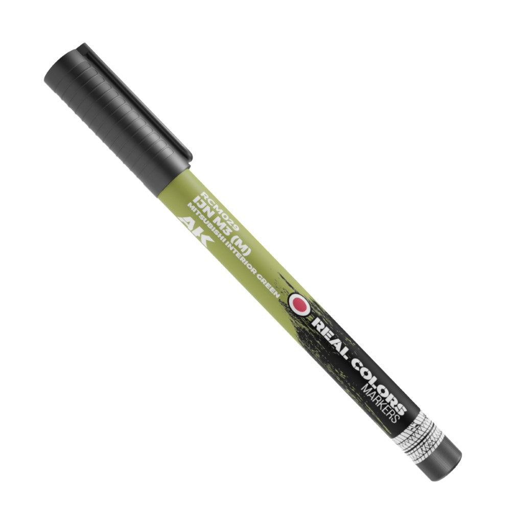 AK Real Colors marker, Mitsubishi Interior Green, with a black cap and clip, on a white background