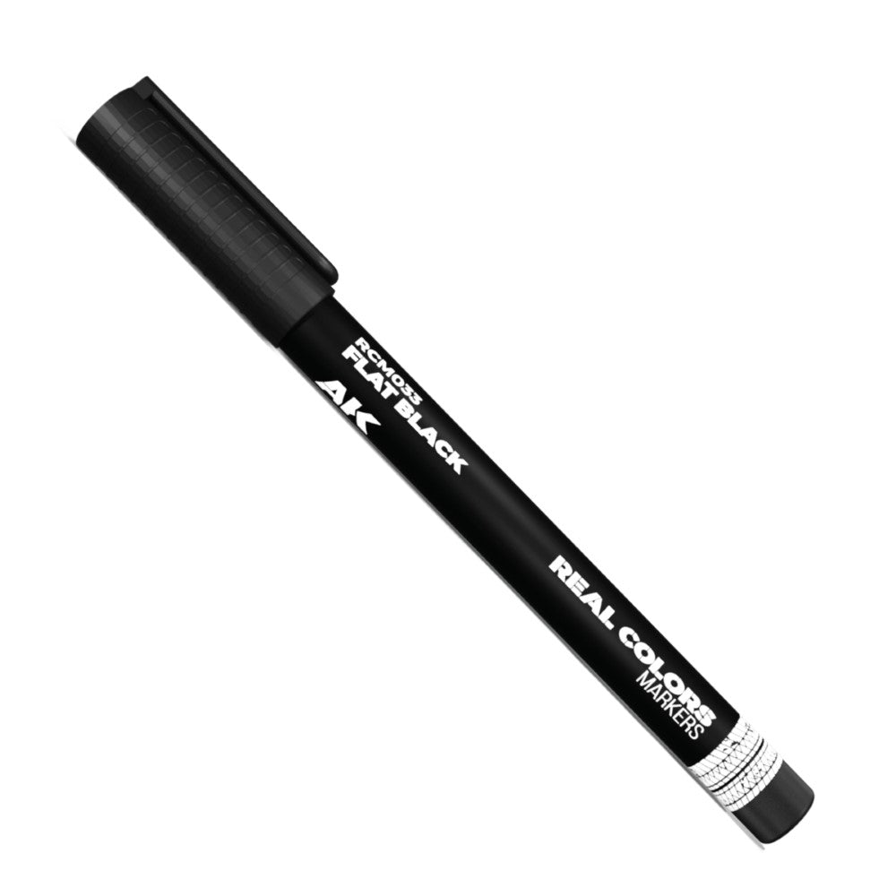 Black marker pen, labeled "AK Real Colors Markers Flat Black."