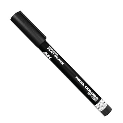 Black marker pen, labeled "AK Real Colors Markers Flat Black."