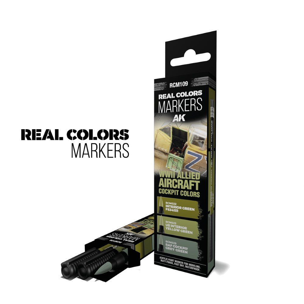 AK Real Colors Markers for WWII Allied Aircraft Cockpit Colors. Open box shows two markers