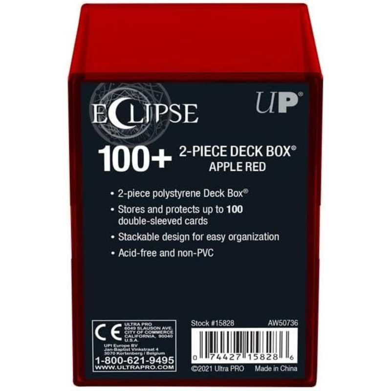 Red Ultra Pro Eclipse 100+ 2-Piece Deck Box, designed to hold 100+ double-sleeved cards