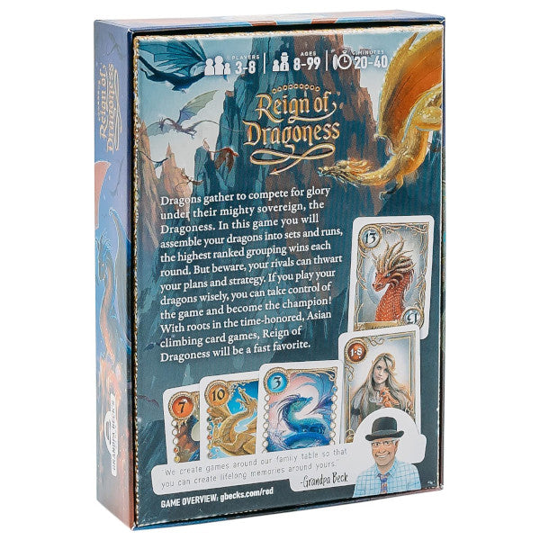 Perspective view of Grandpa Beck&#39;s Reign of Dragoness card game box