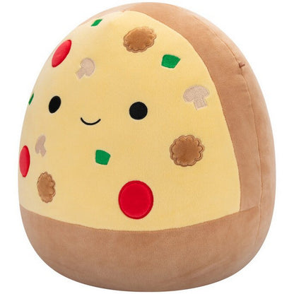 Smiling, egg-shaped pizza plushie with pepperoni, mushrooms, and crust detailing