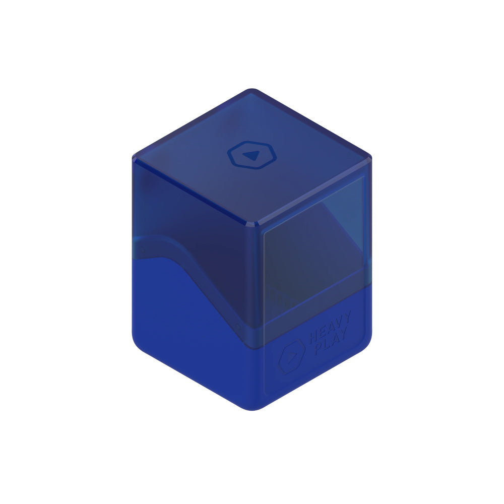 A blue cube with a translucent top featuring a play button, and a solid base with "HEAVY PLAY" text