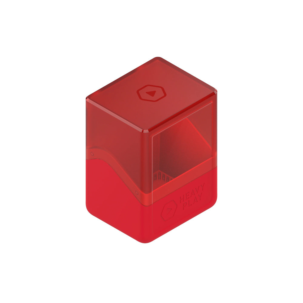 Shaman Red plastic dice tower with translucent top section, 'HEAVY PLAY' logo, and a play button icon