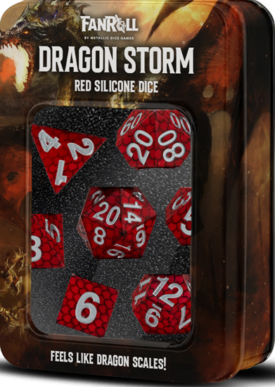 Metallic Dice Games - Silicone 16mm Poly Dice Set - Dragon Storm Silicone Red Dragon Scales - Good Games