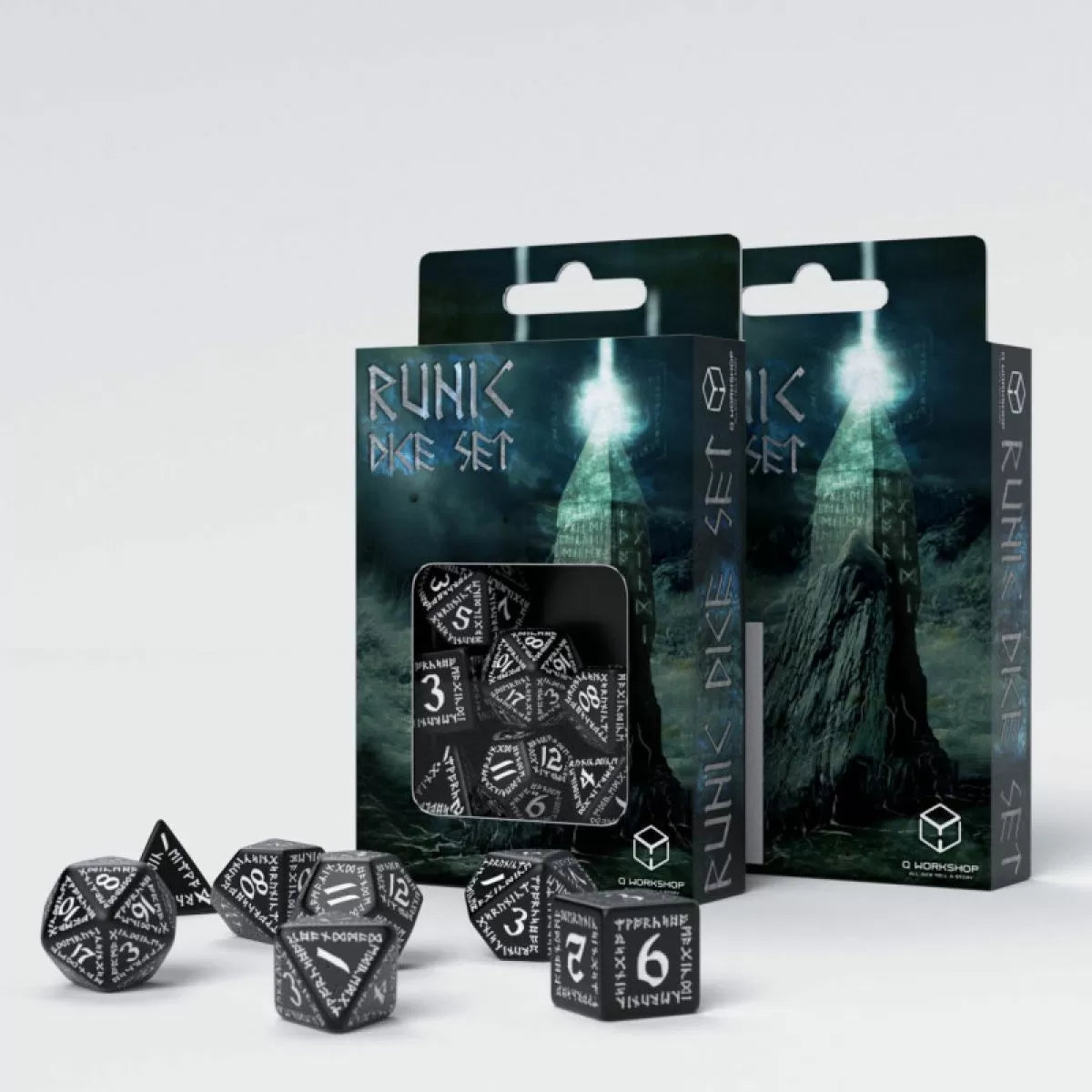 Q Workshop - Runic Black &amp; White Dice Set 7 - Good Games
