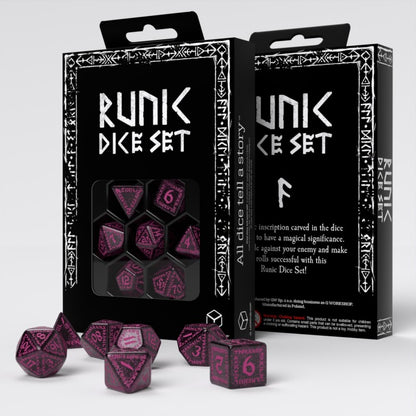 Q Workshop - Runic Shimmering RPG Dice Set - Black with Magenta - Good Games