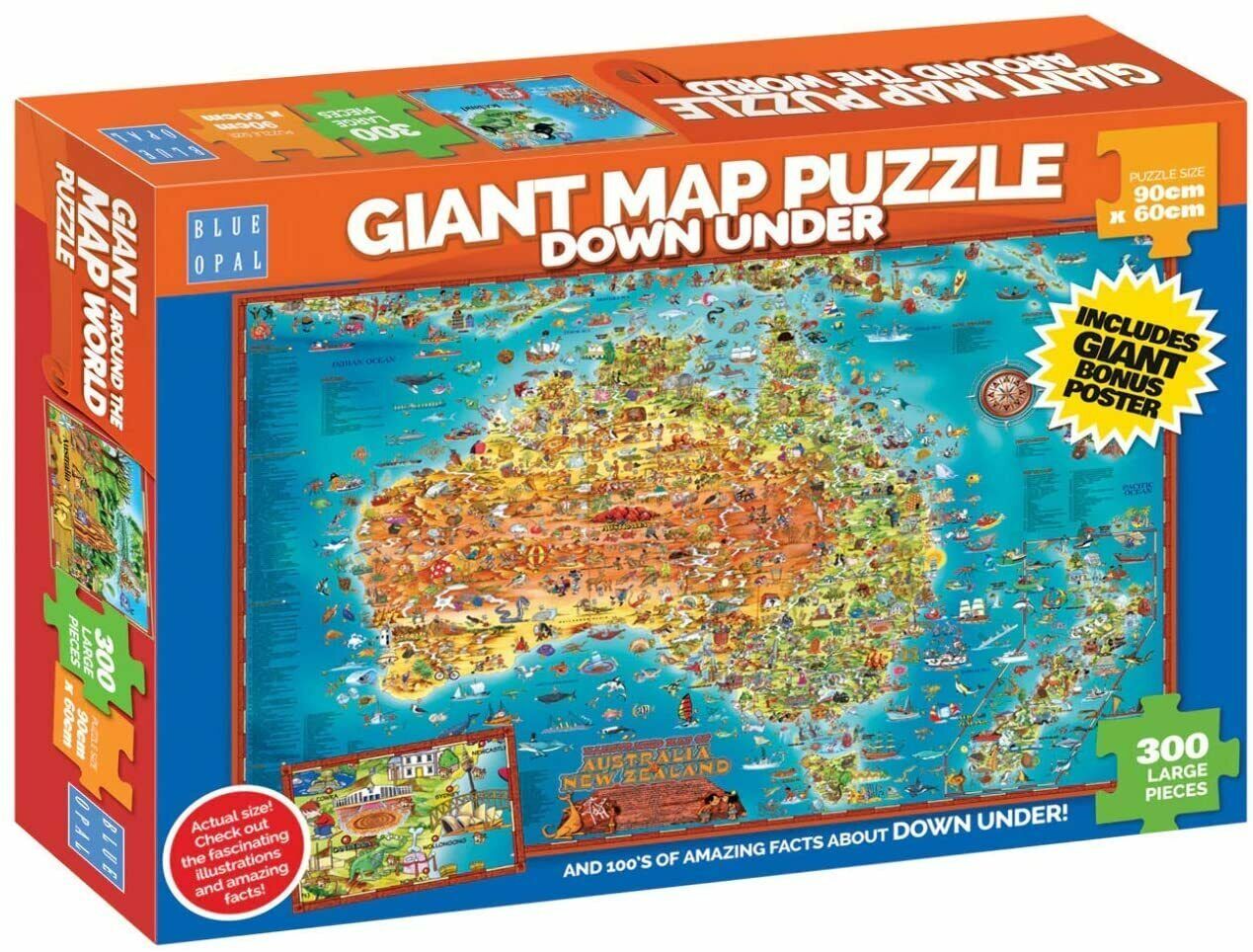 Blue Opal - Giant Map Puzzle Down Under 300 Piece Jigsaw - Good Games