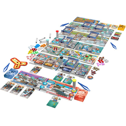 Rush MD game components including tokens and boards