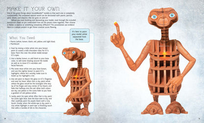 IncrediBuilds ET The Extra-Terrestrial book and 3D wood model with painted figure showing how to customize