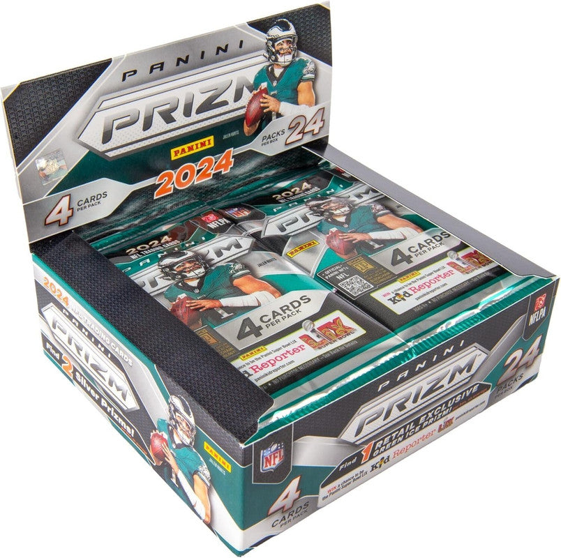 2024 Panini Prizm NFL Football Retail Box with Jalen Hurts on cover and 24 packs of 4 cards