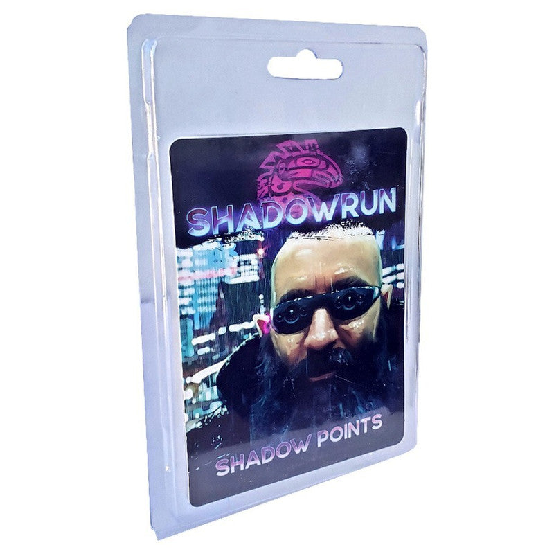 Shadowrun RPG Shadow Points game accessory in clear plastic blister packaging featuring cyberpunk-style artwork