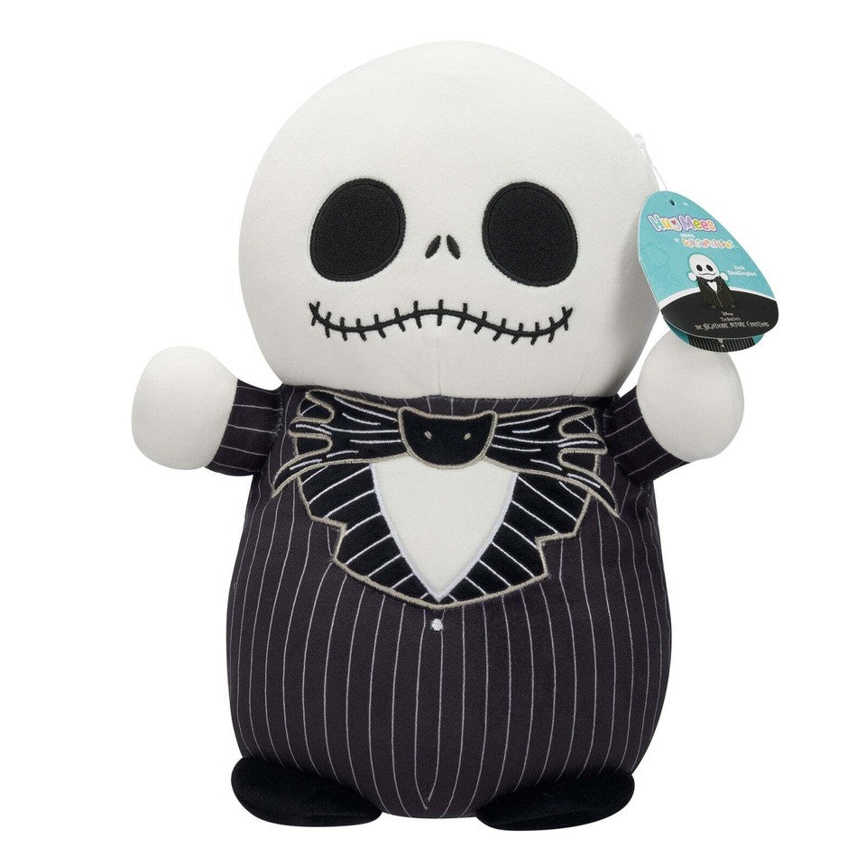 Jack Skellington Squishmallows plush in a black and white pinstripe suit