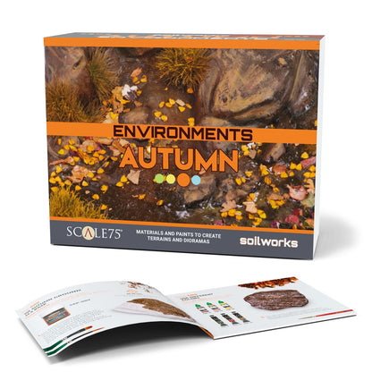 Scale75 Soilworks Autumn diorama kit box, showing muddy ground with fall leaves and an open instruction guide.