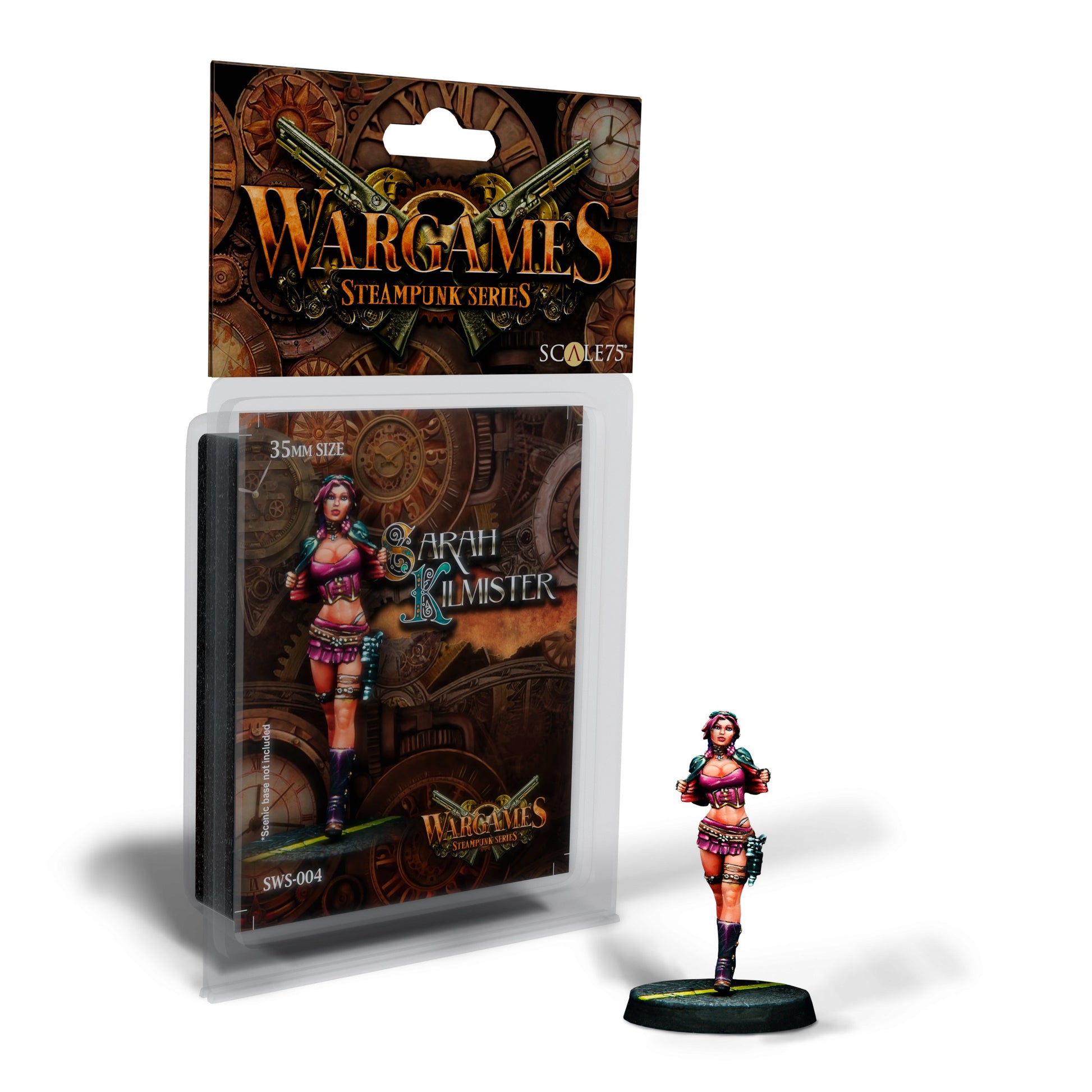 Aran Kilmister 35mm steampunk miniature and packaging for Wargames Steampunk Series.