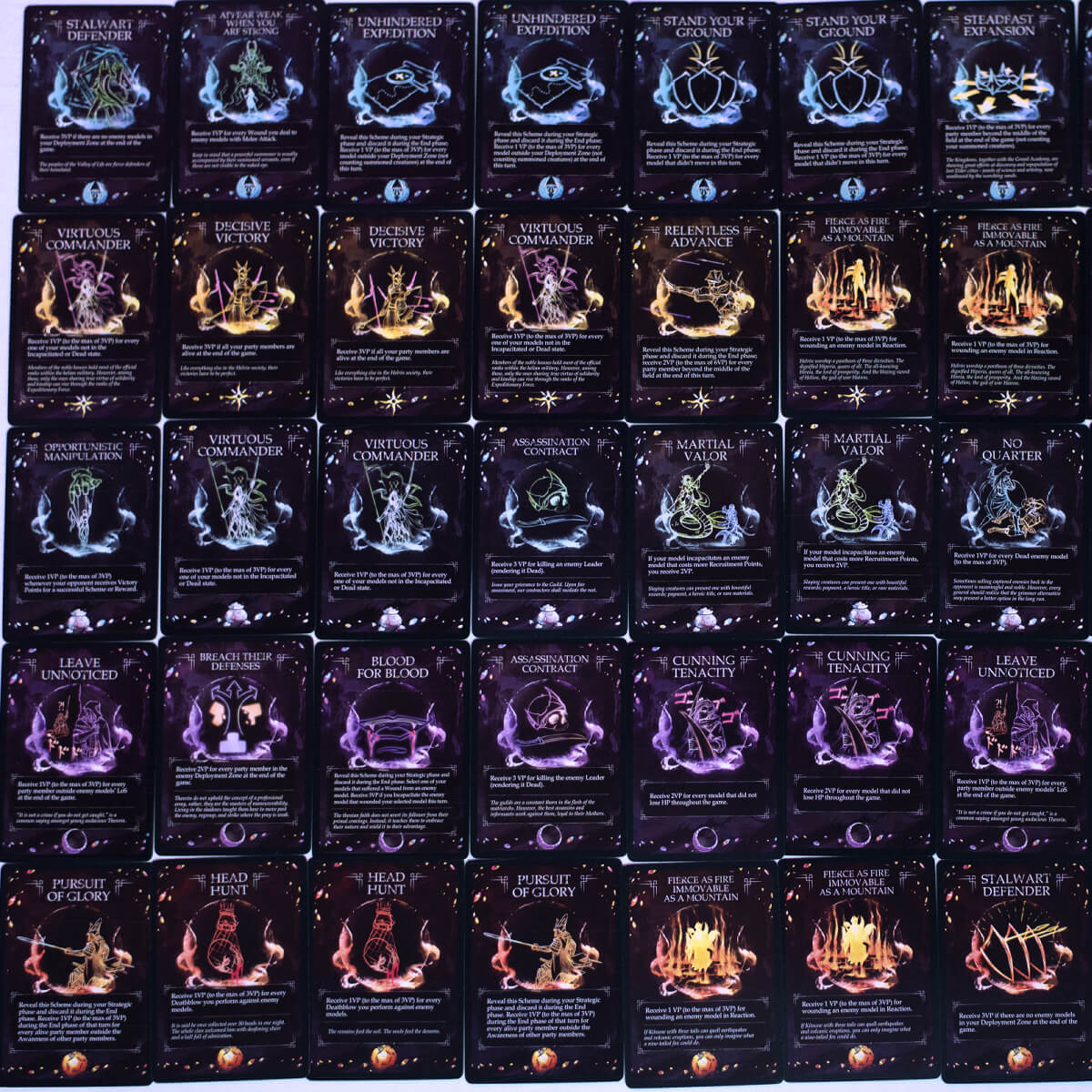 A grid of dark-themed game cards, each with unique illustrations, titles, and descriptive text.