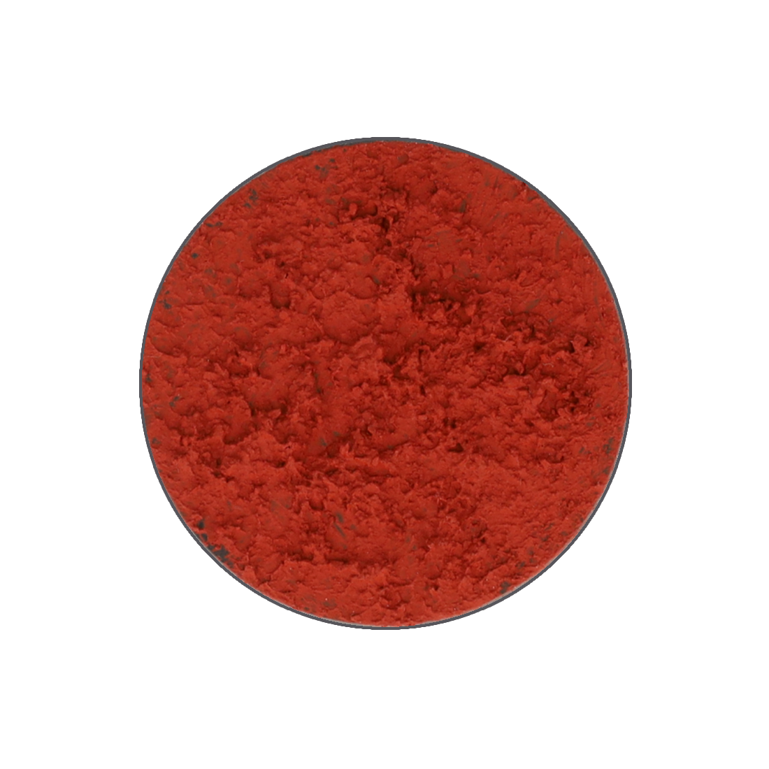 A circular, reddish-orange surface with a rough, granular texture and a dark outer rim.
