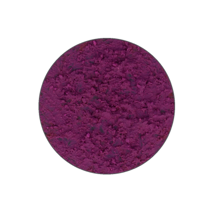 A circular, deep purple powder with a coarse texture.