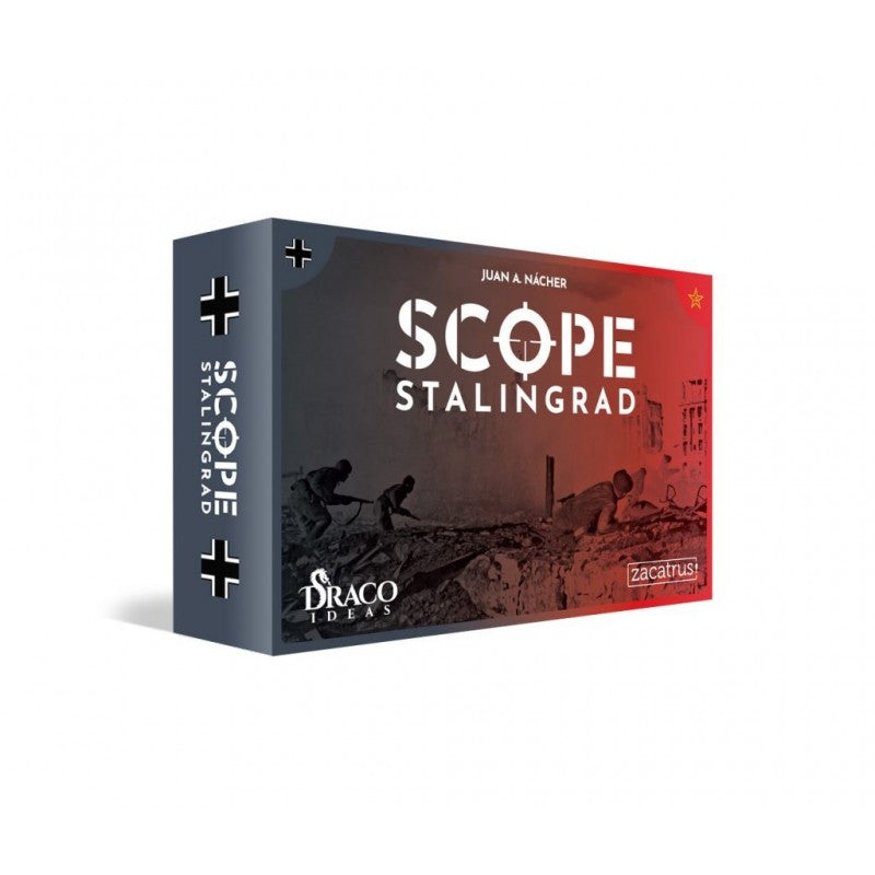 SCOPE STALINGRAD card game box, cover art depicts soldiers in a war-torn city, with German Iron Crosses and a Soviet star