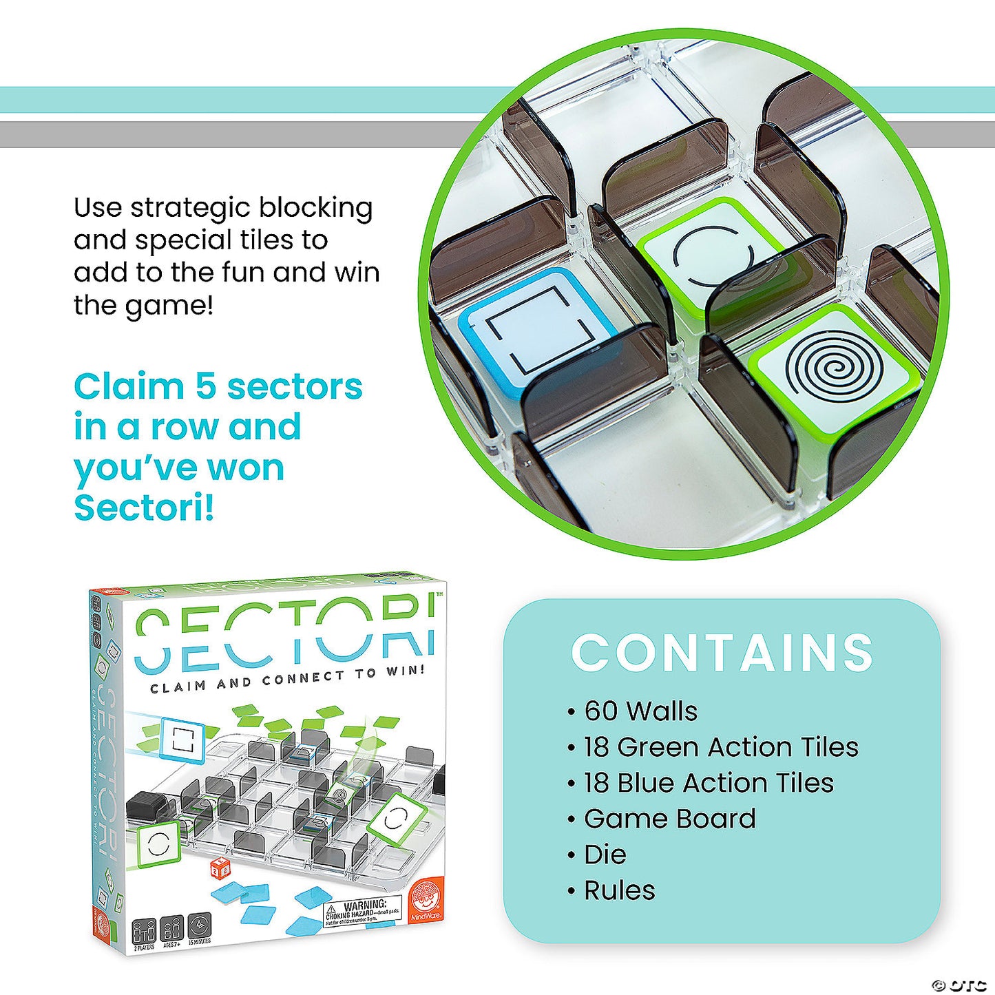 Sectori board game with clear tiles and colored action tiles promising fun and strategic wins