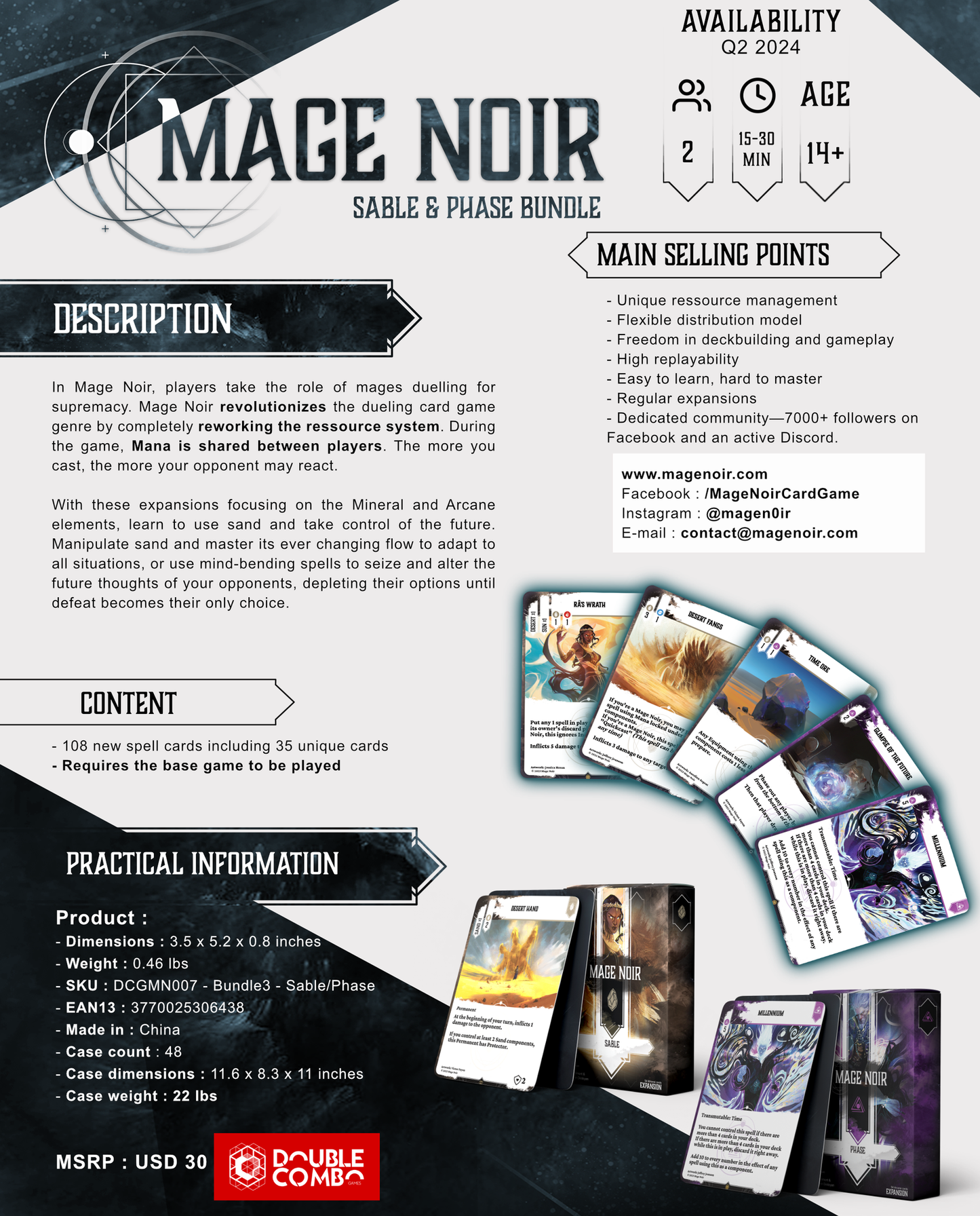 Mage Noir Sable Phase Bundle with cards packaging and game information