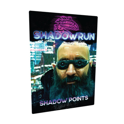 Shadowrun Shadow Points tabletop RPG game featuring a cyberpunk character portrait