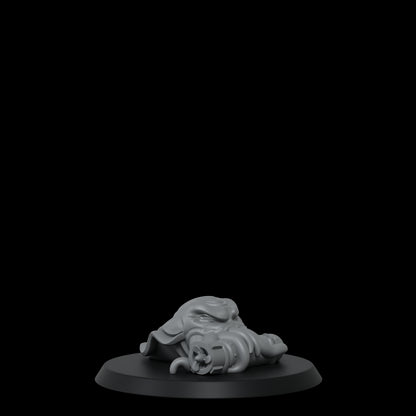 A grey, Cthulhu-like creature with a propeller device, emerging from a black base.