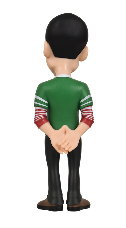 Back view of Minix Big Bang Theory Sheldon Cooper 144 collectible figure in green Lantern t-shirt black pants and brown shoes