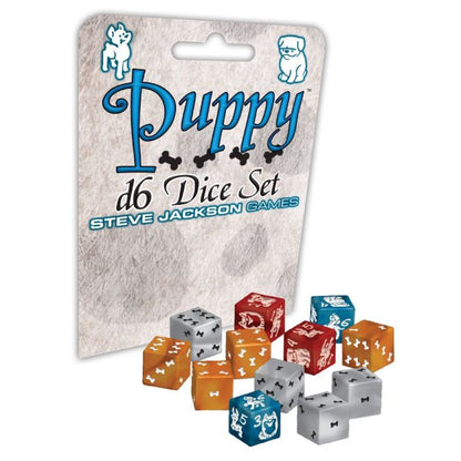 Steve Jackson Games d6 Dice 12 Piece Puppy Set with Multi-coloured game dice with dog and bone illustrations