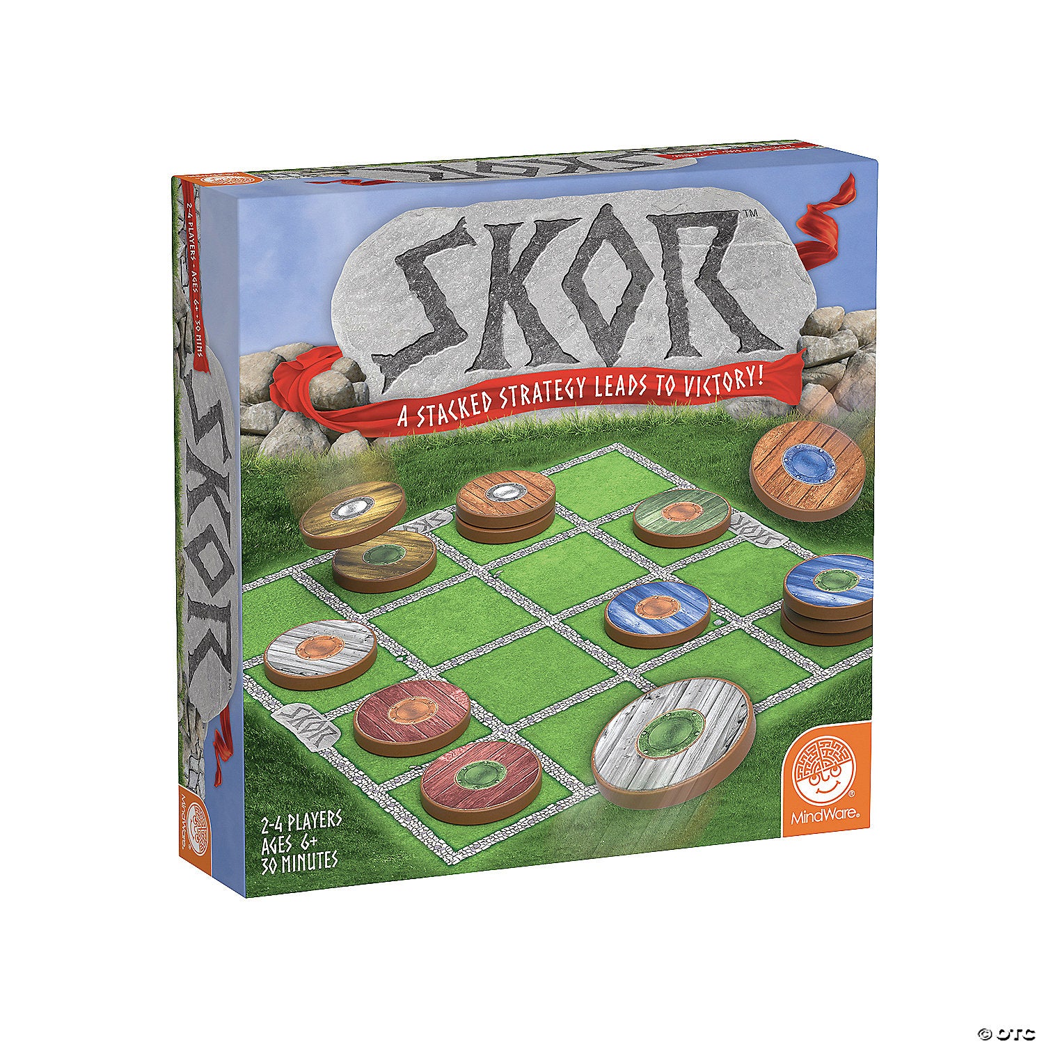 Front of Skor box showing the game title with stacked shields and bright strategy game visuals