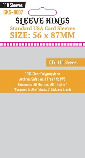 Sleeve Kings - Standard USA Board Game Card Sleeves 110-Pieces 56 mm x 87 mm Size - Clear - Good Games