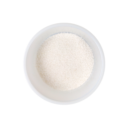 White broken rice fills a white round bowl, viewed from above.
