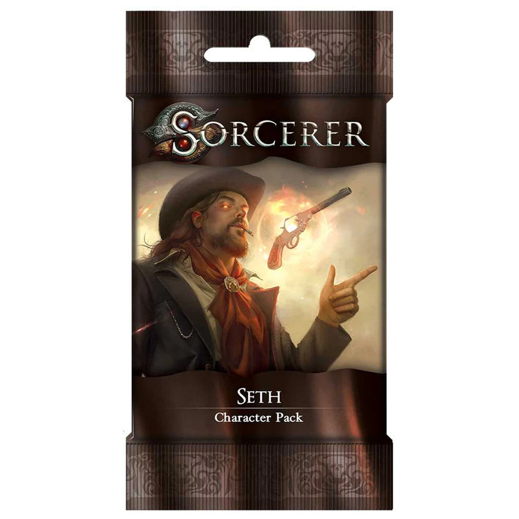 Sorcerer Seth Character Pack: Cowboy with glowing eyes points at a floating, glowing revolver