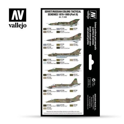 Vallejo color guide showing Soviet/Russian jet tactical color schemes and paint swatches