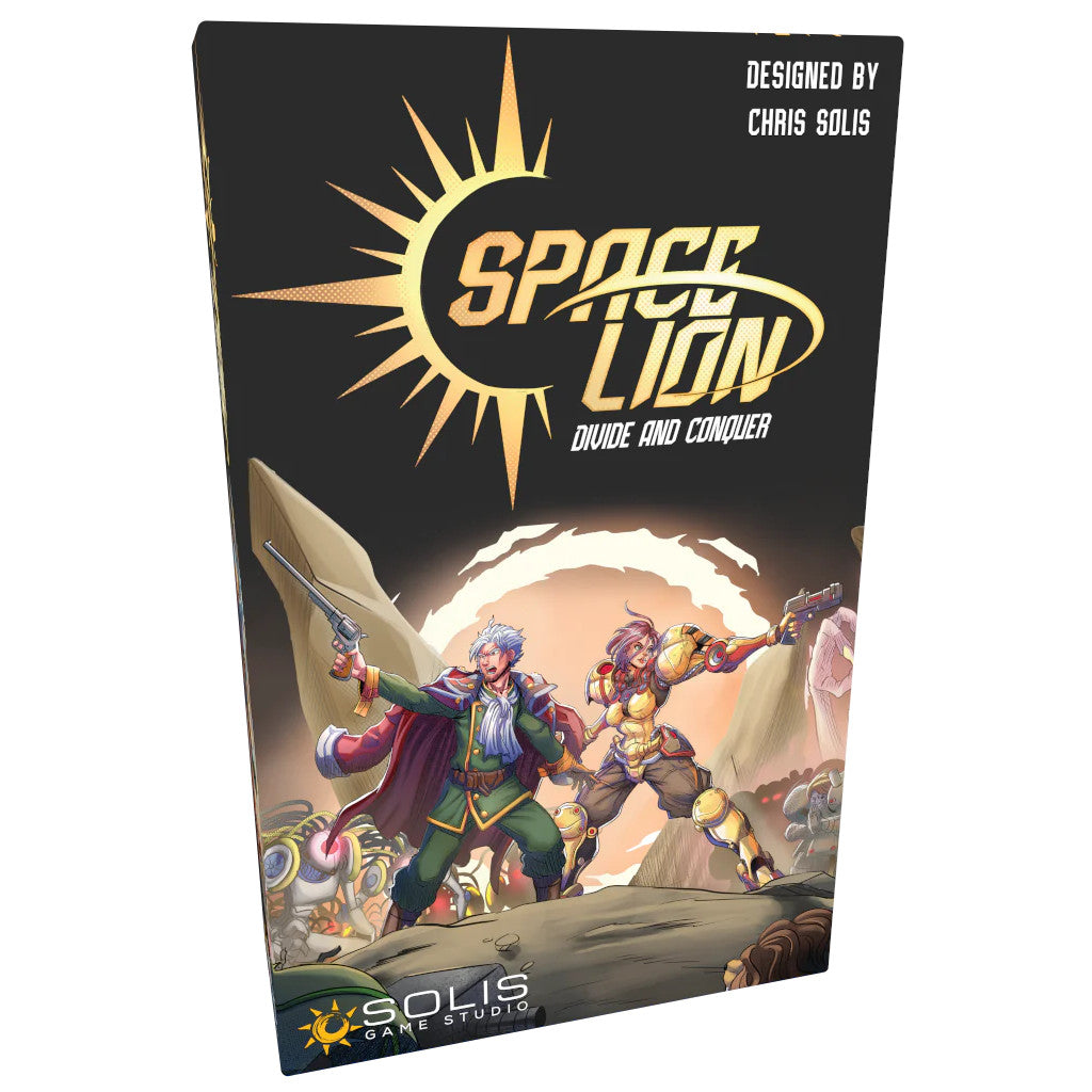 Box cover showing a lion-headed warrior in futuristic armor, wielding a glowing weapon in a sci-fi setting