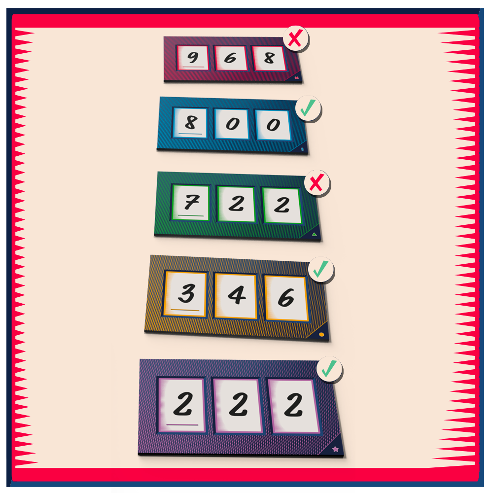 Close-up image of The Number Game cards arranged in a square grid pattern showing numbers and colors