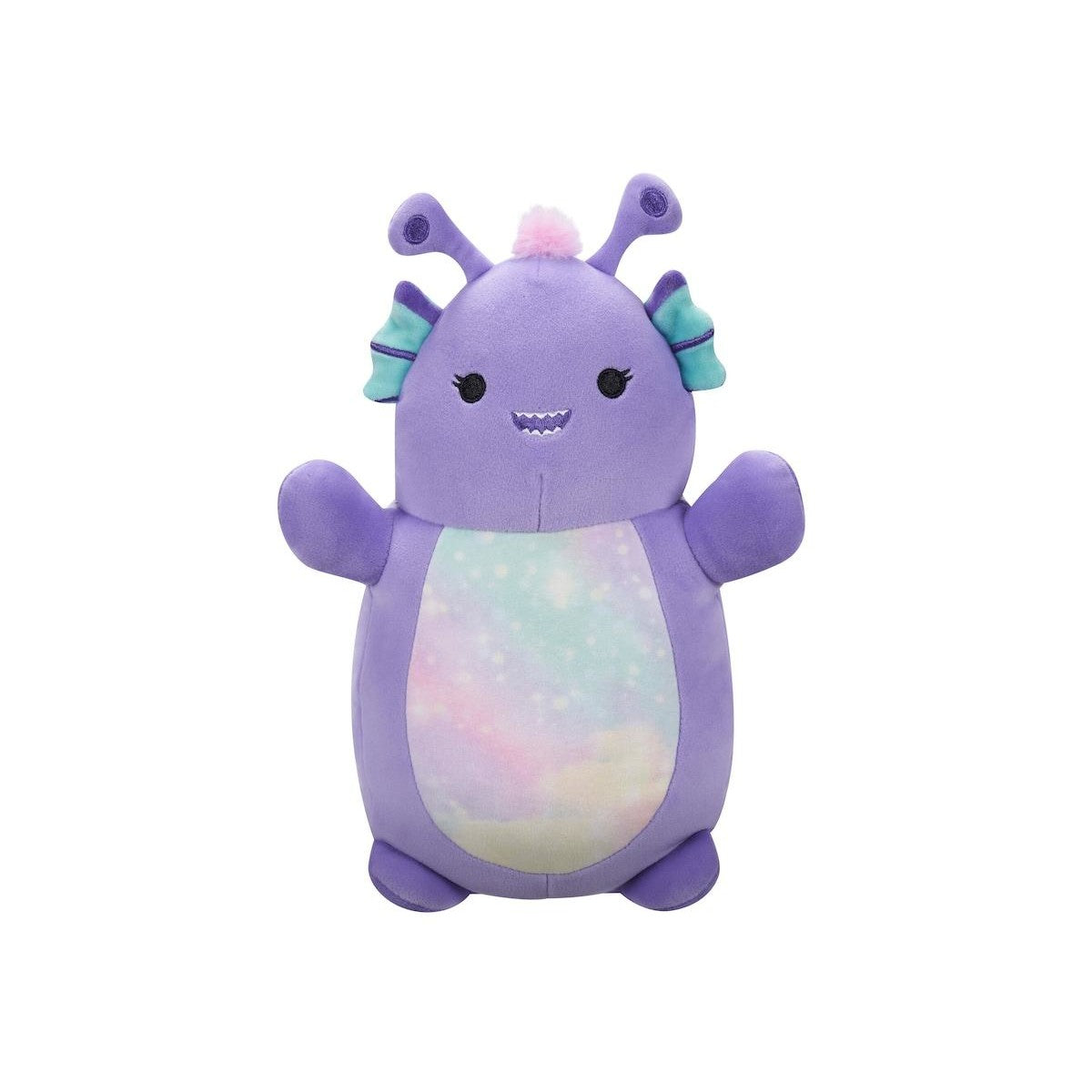 Purple plush monster with antennae and fins, featuring a pastel galaxy belly