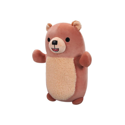 Cute brown bear plush toy standing with arms up and an open smile
