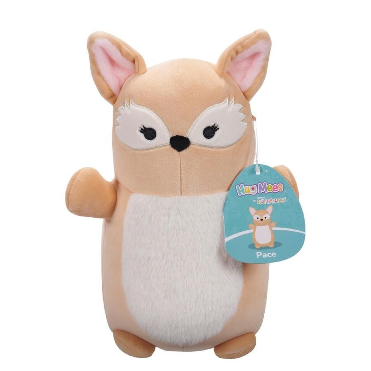 Pace the tan and white fox Squishmallows Hug Mees plush toy with product tag