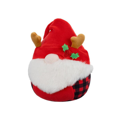 Christmas gnome plush with red hat, white beard, antlers and buffalo plaid fabric