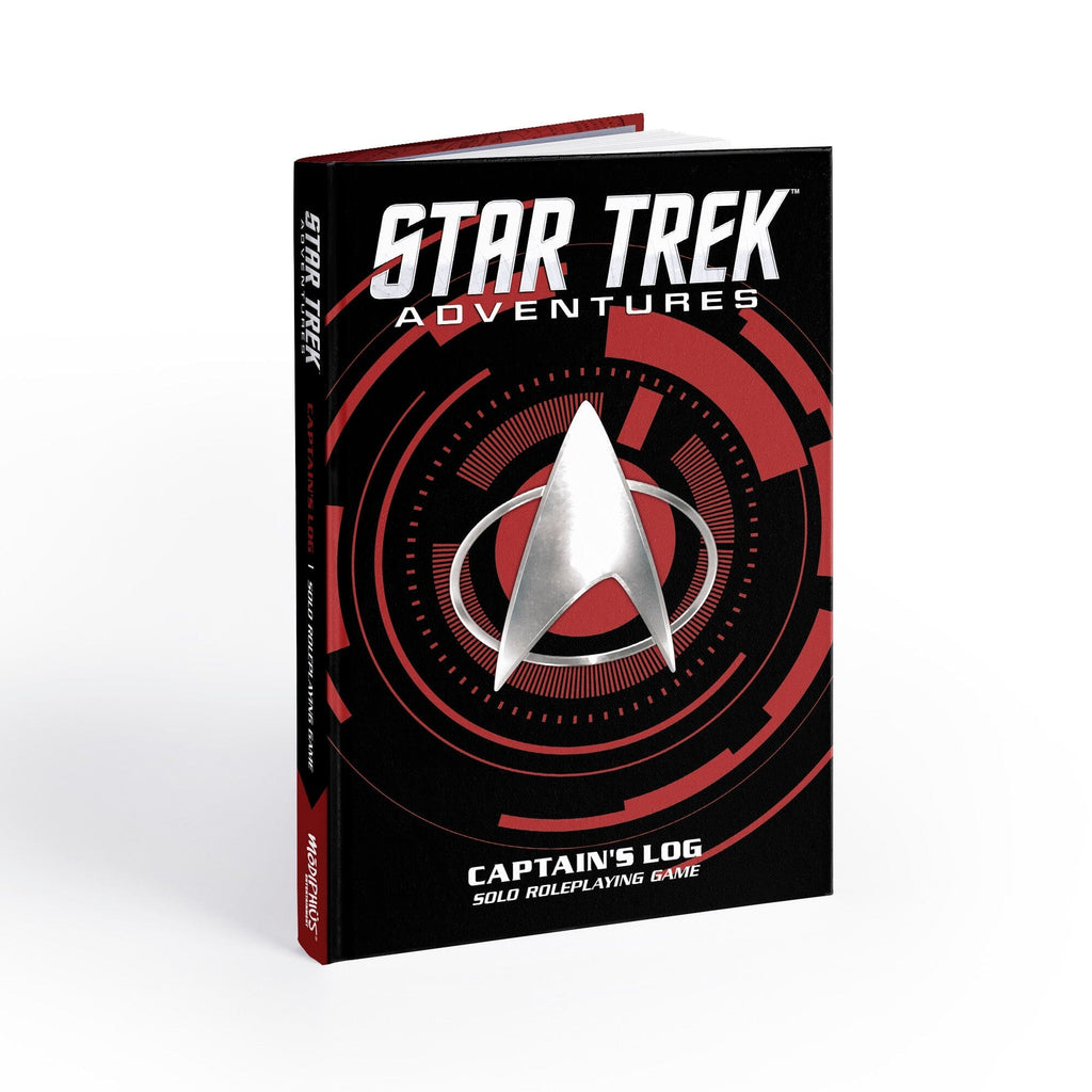 Star Trek Adventures Captain's Log Solo RPG book. Black cover, silver Starfleet delta, red tech background