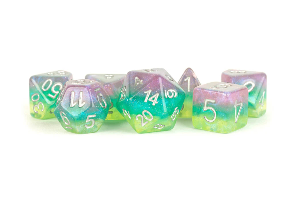 Metallic Dice Games - Resin 16mm Polyhedral Dice Set - Layered Stardust Radiance - Good Games