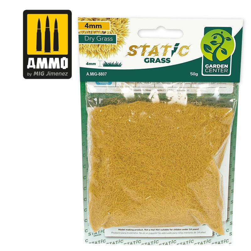 A clear bag of Ammo by MIG Jimenez 4mm dry static grass, yellowish-brown, for model making